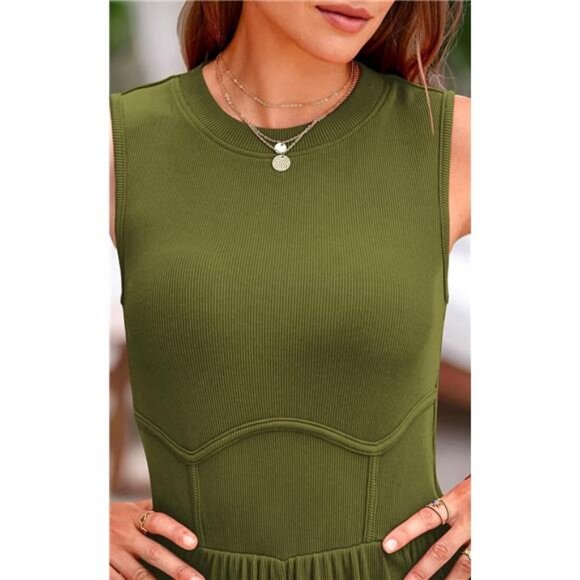 Women's Summer Sleeveless One Piece Jumpsuits Green - Picture 2 of 6